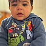 Nico is registered to the contest to win money with this photo: toddler, child, face, hoodie, clothing, indoor, portrait, marvel, superhero, hulk, thor, ironman, casual, cute, young_child, person, expression, closeup, hair, sitting