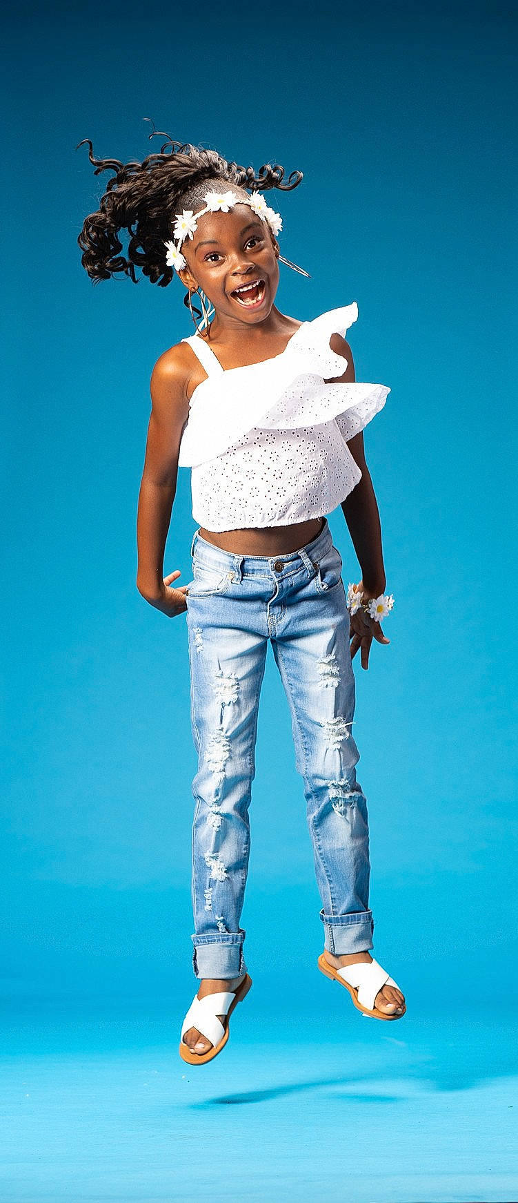 Zaya joined the competition — help win amazing prizes! clothing, crop_top, denim, fashion, fashion_design, fashion_model, headwear, jeans, joy, model, person, photo_shoot, shoulder, smile, standing, textile, top, trousers, waist, white