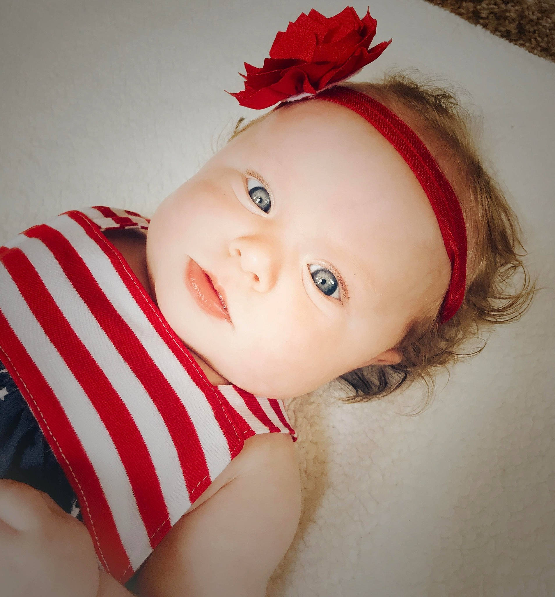 Kinleigh joined the competition — help win amazing prizes! baby, cheek, child, child_model, costume_accessory, eye, face, fashion_accessory, forehead, hair_accessory, head, headband, headgear, headpiece, lip, mouth, person, product, red, skin
