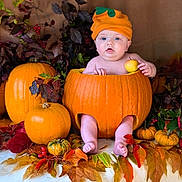 Charlie is registered to the contest to win money with this photo: baby, pumpkin, fall, autumn, leaves, orange, hat, fruit, apple, cute, child, seasonal, holiday, decor, nature, harvest, sitting, portrait, smiling, festive