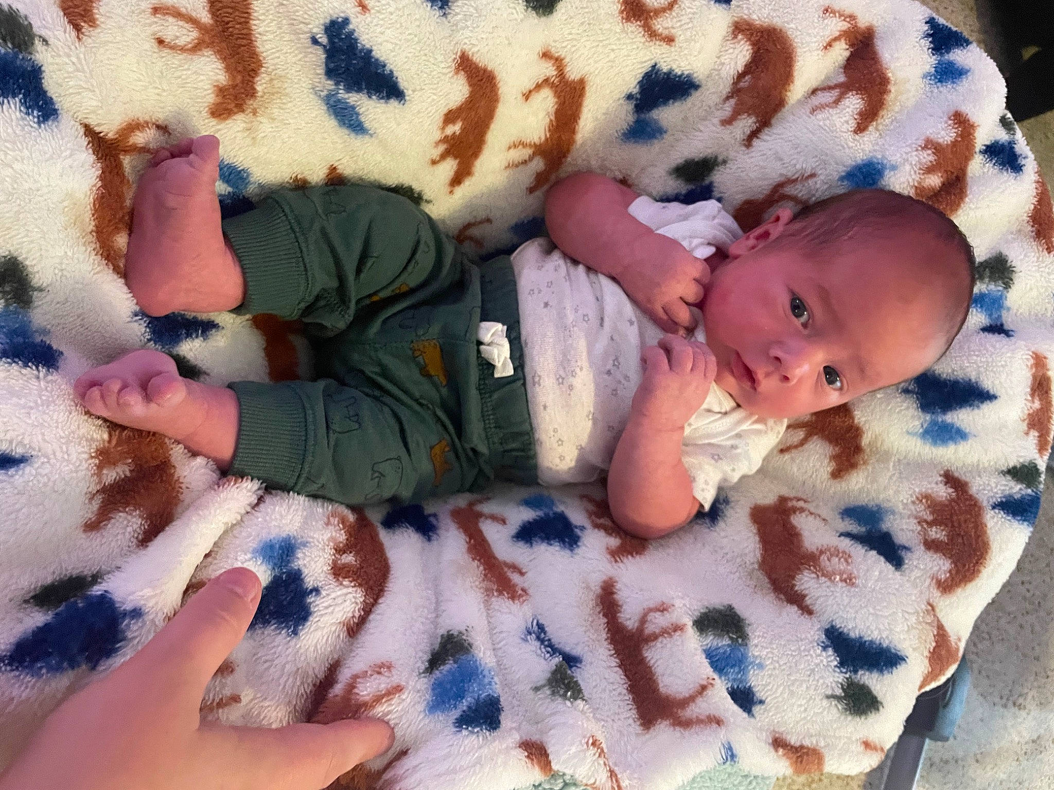 Colton is registered to the contest to win money with this photo: baby, baby_products, baby_sleeping, baby_toddler_clothing, bedding, bedtime, child, comfort, eye, finger, fur, head, human_body, linens, nail, pattern, person, room, skin, sleeve