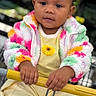 Malana joined the competition — help win amazing prizes! toddler, child, baby, face, hands, jacket, colorful, yellow, sunflower, clothing, shopping_cart, outdoor, portrait, cute, curious, person, young_child, warm_clothing, grip, expression