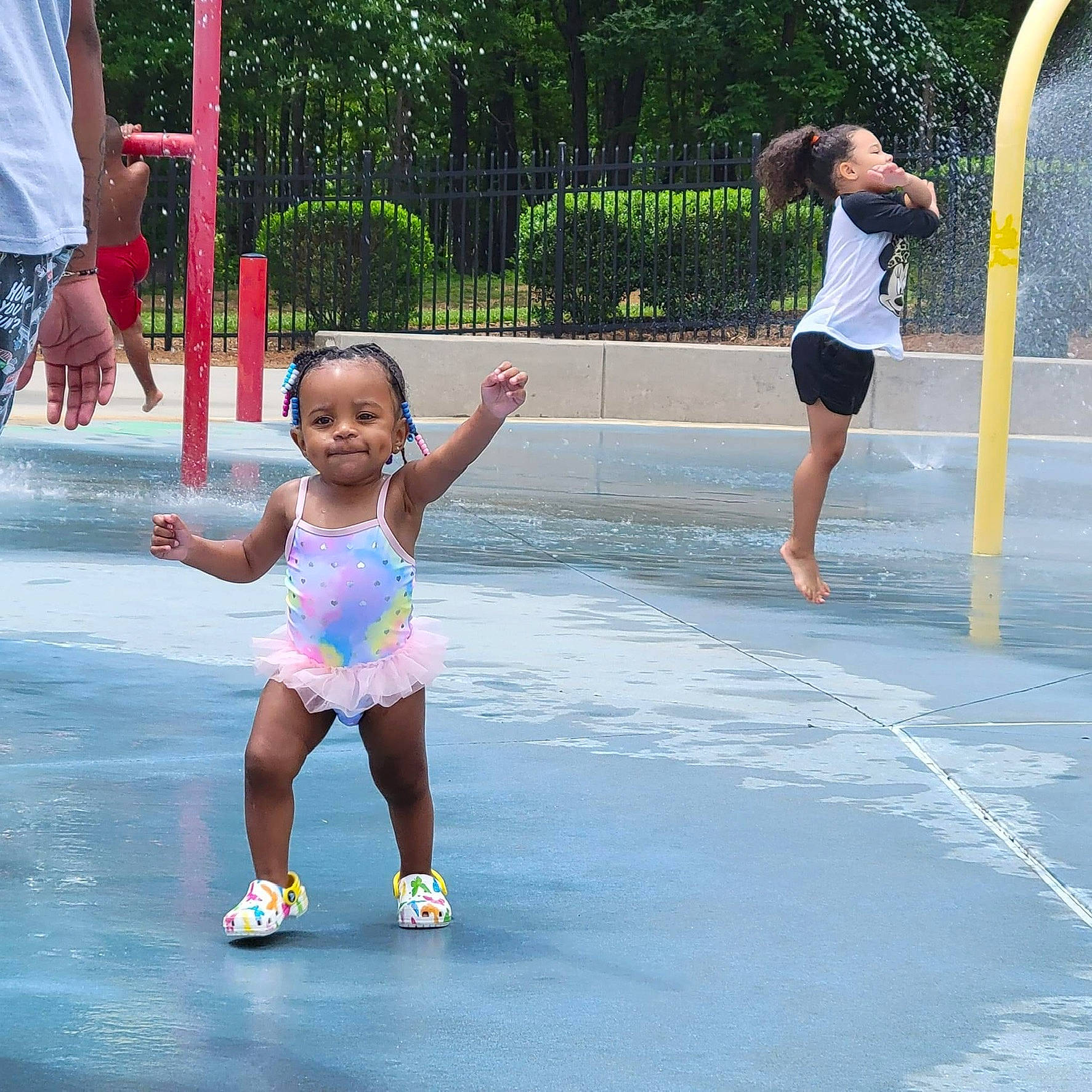 Jozie joined the competition — help win amazing prizes! asphalt, baby_toddler_clothing, barefoot, child, chute, city, event, fun, happy, leisure, magenta, person, play, playground, recreation, shorts, toddler, tree, vacation, walking