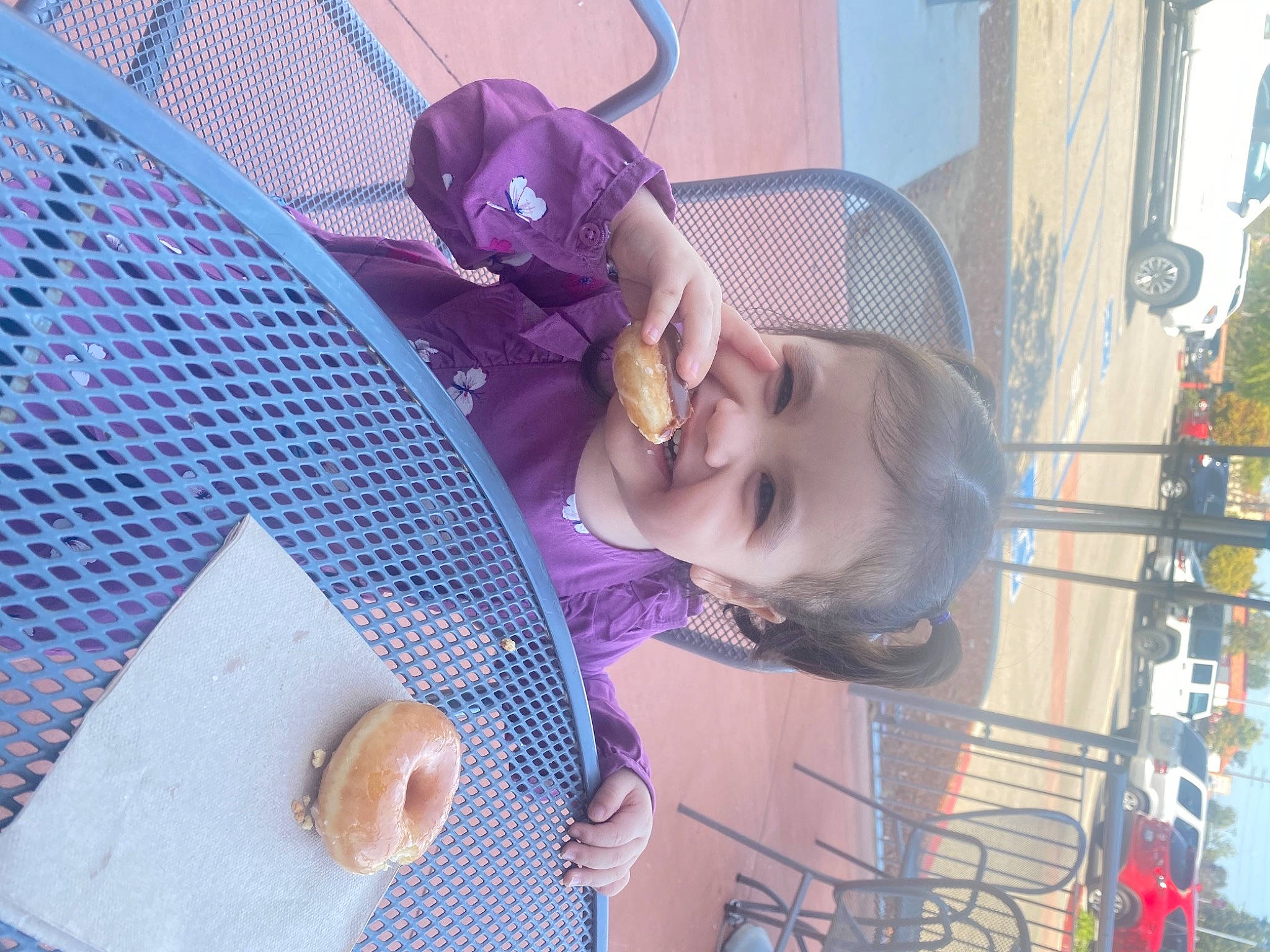 Delilah is registered to the contest to win money with this photo: baby, baby_products, child, eyewear, fashion_accessory, fedora, food, fun, happy, hat, headgear, joy, leisure, mesh, person, personal_protective_equipment, purple, smile, sun_hat, toddler