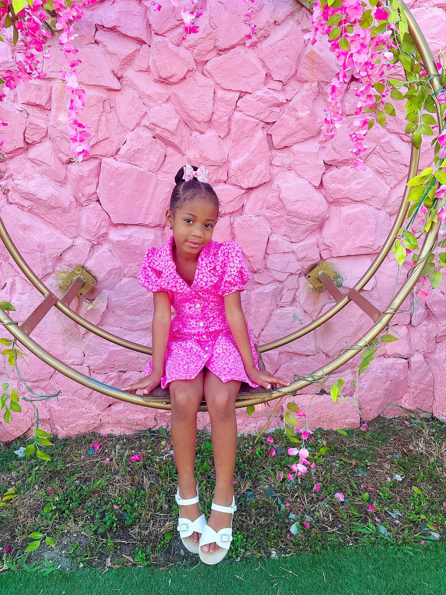 Nevaeh joined the competition — help win amazing prizes! baby_toddler_clothing, blossom, clothing, flower, grass, happy, joy, leg, leisure, magenta, nature, pattern, people_in_nature, person, petal, pink, plant, purple, sleeve, textile