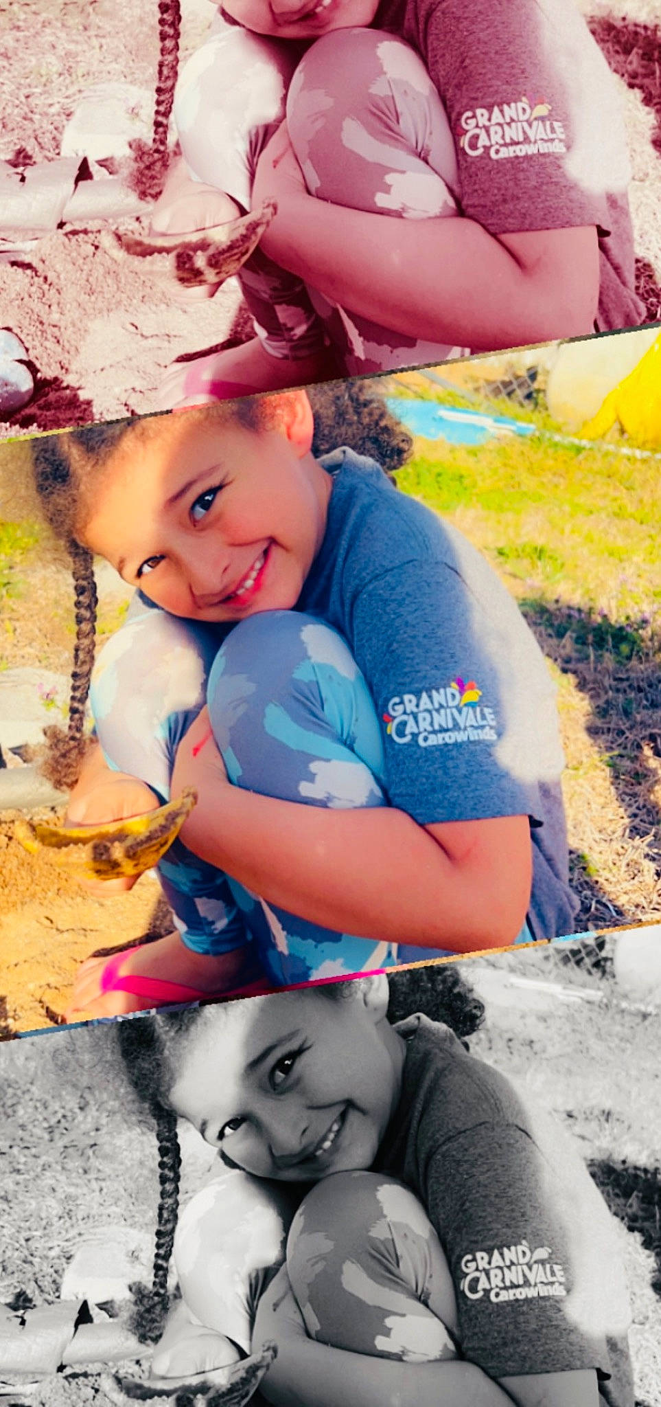 Aubree is registered to the contest to win money with this photo: child, electric_blue, event, friendship, fun, grass, happy, headwear, interaction, joy, leisure, people_in_nature, person, photograph, play, recreation, sand, sitting, smile, soil