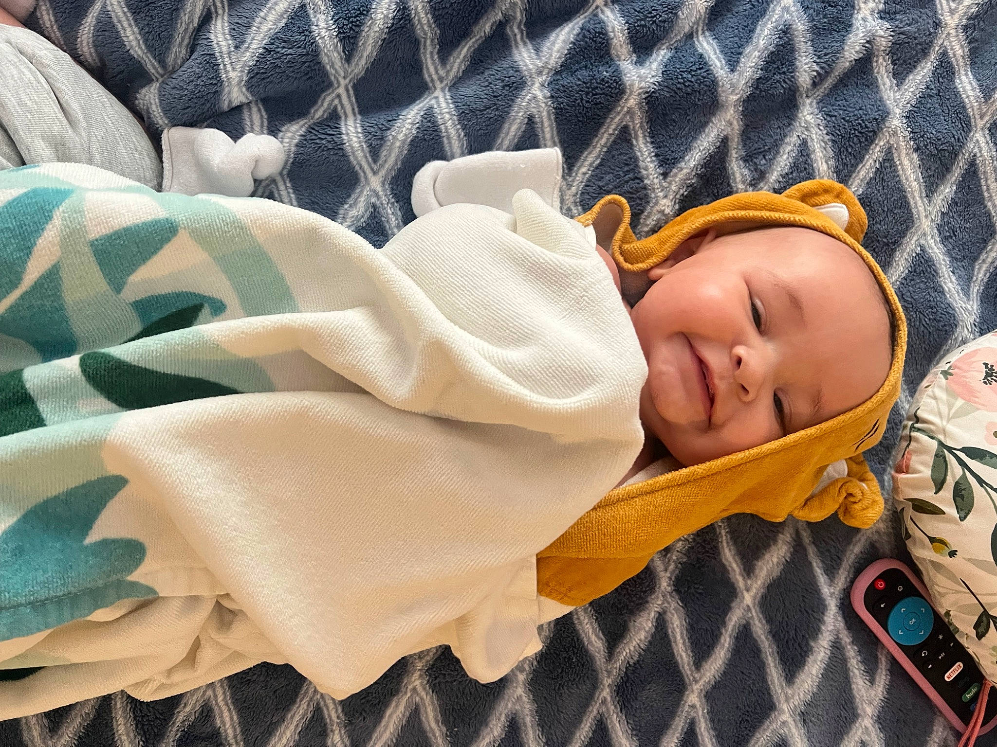 Penelope joined the competition — help win amazing prizes! baby, baby_products, baby_safety, baby_sleeping, baby_toddler_clothing, bedding, bedtime, blanket, child, comfort, headwear, infant_bed, linens, nap, pattern, person, room, sleep, smile, textile
