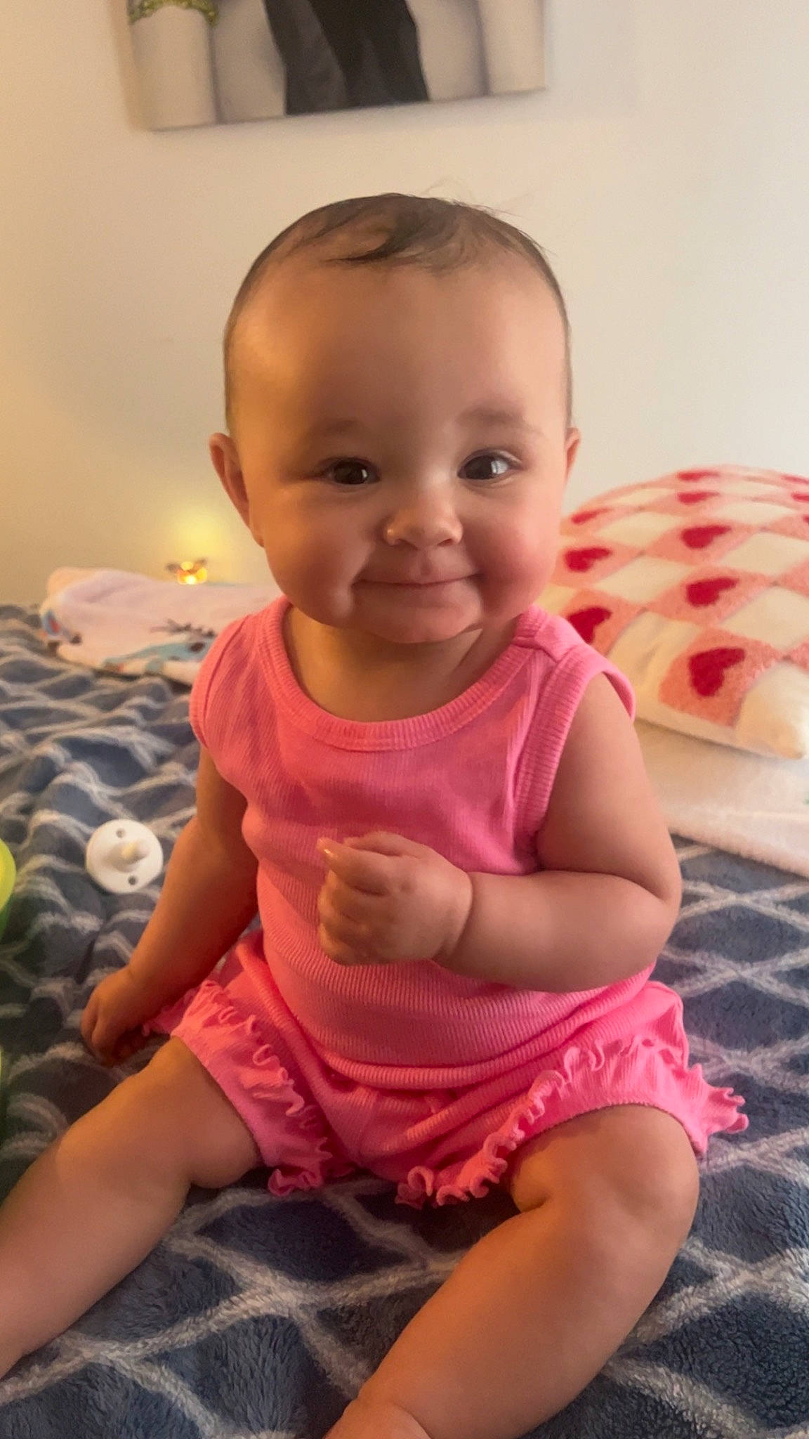 Penelope joined the competition — help win amazing prizes! baby, baby_toddler_clothing, cheek, child, finger, flooring, fun, hairstyle, happy, head, human_leg, iris, joy, mouth, person, pink, shorts, skin, sleeve, smile