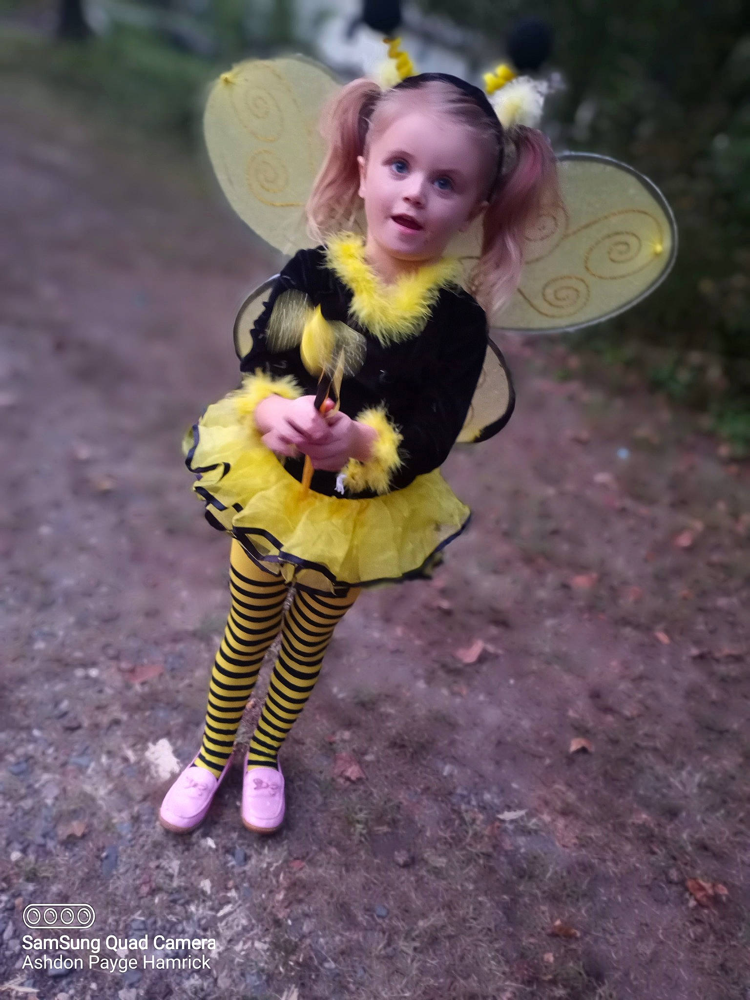 Kylie joined the competition — help win amazing prizes! bee, child, costume, fawn, fictional_character, fun, happy, honeybee, membrane_winged_insect, person, photography, plant, smile, surprise, toddler, yellow