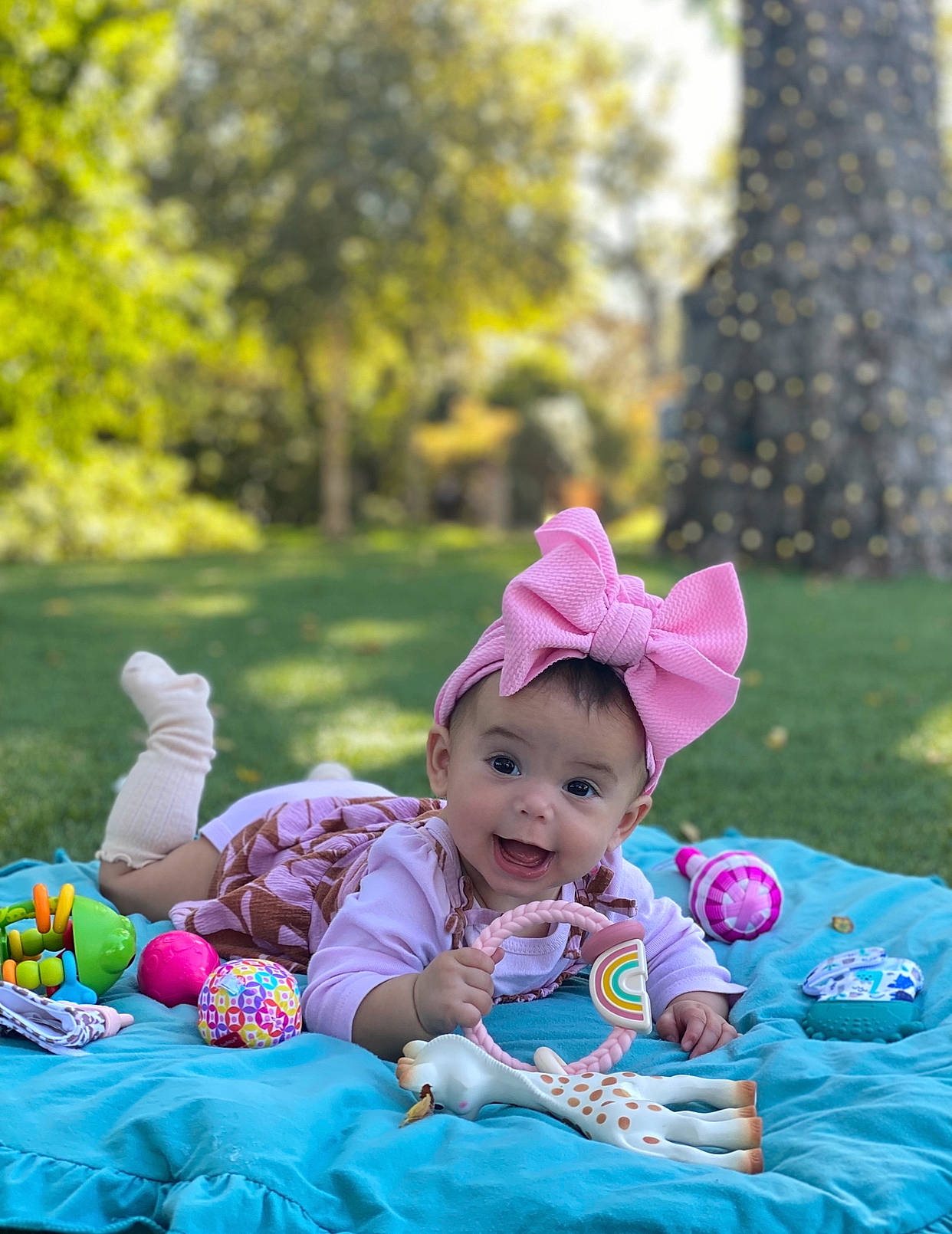 Jaye joined the competition — help win amazing prizes! baby, baby_toddler_clothing, fun, grass, happy, leaf, leisure, morning, people_in_nature, person, picnic, pink, plant, play, playing_with_kids, recreation, sitting, smile, toddler, tree