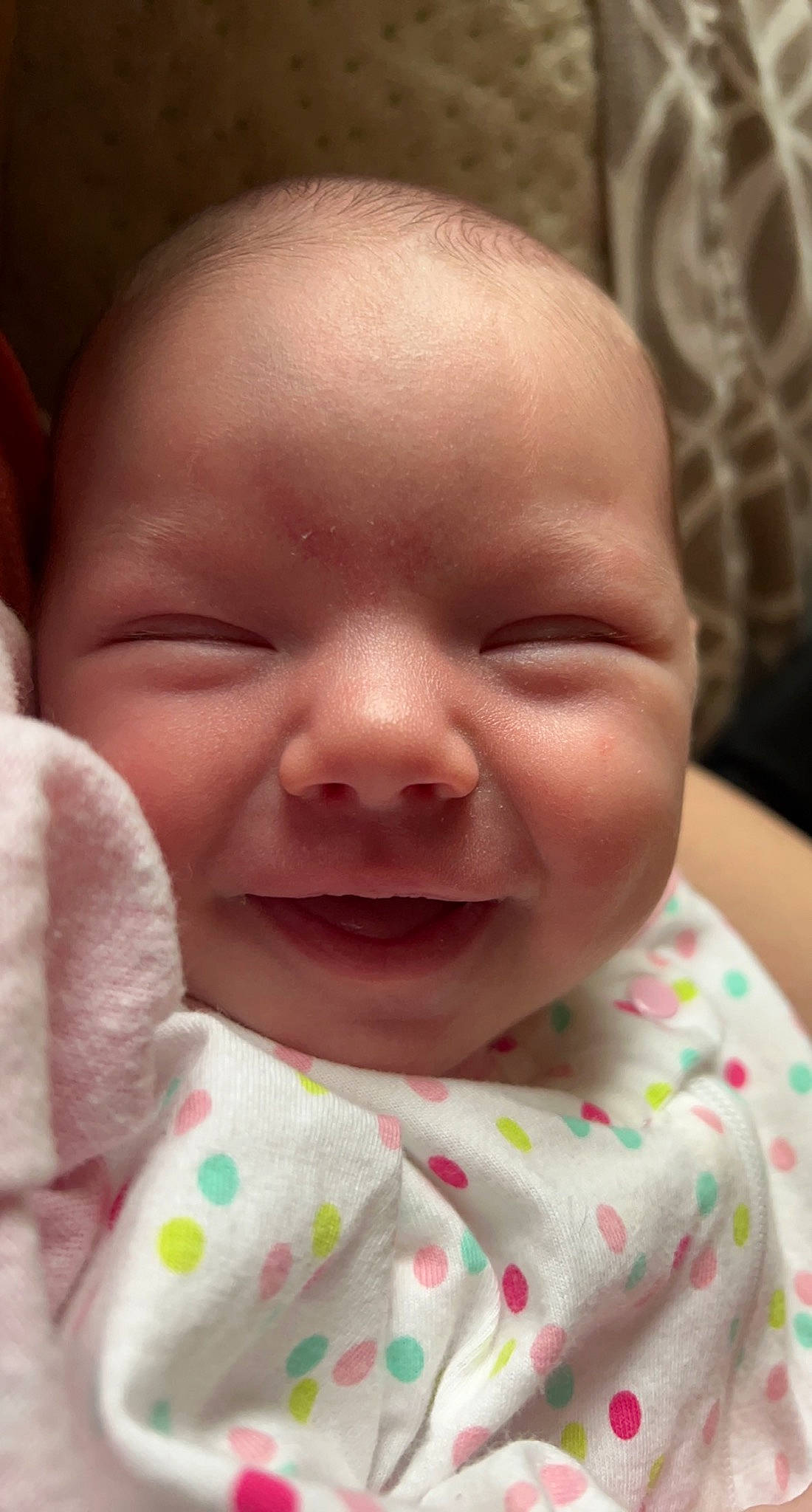 Raelynn is registered to the contest to win money with this photo: baby, baby_toddler_clothing, cheek, child, chin, eye, eyebrow, eyelash, face, happy, head, iris, lip, mouth, neck, nose, person, pink, skin, smile