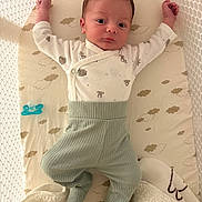 Charly participe au concours pour gagner de l'argent avec cette photo : baby, infant, crib, pajamas, blanket, pacifier, face, person, sleepwear, footed_pants, patterned_clothing, soft_toys, bed, cushion, fabric, child, newborn, laying_down, cute, indoors
