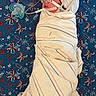 newborn, baby, swaddled, hospital, blanket, cap, face_mask, pacifier, medical, infant, lying_down, blue_background, stars, fireworks_pattern, cute, sleeping, healthcare, child, person, indoors