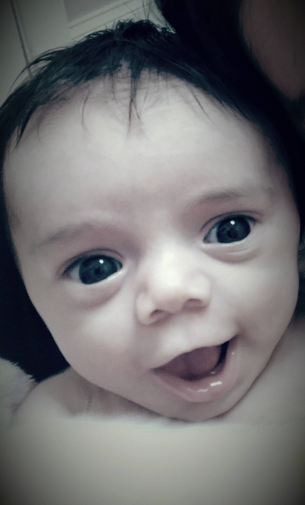 Stormy is registered to the contest to win money with this photo: baby, cheek, chin, ear, eyebrow, eyelash, face, flash_photography, forehead, gesture, happy, human_body, iris, jaw, lip, mouth, nose, person, skin, smile