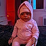 Shayana participe au concours pour gagner de l'argent avec cette photo : baby, infant, child, pink_clothing, onesie, hood, beanie, booties, sitting, bed, blanket, indoor, window, curtains, nightlight, portrait, cute, expression, soft_lighting, cozy_room