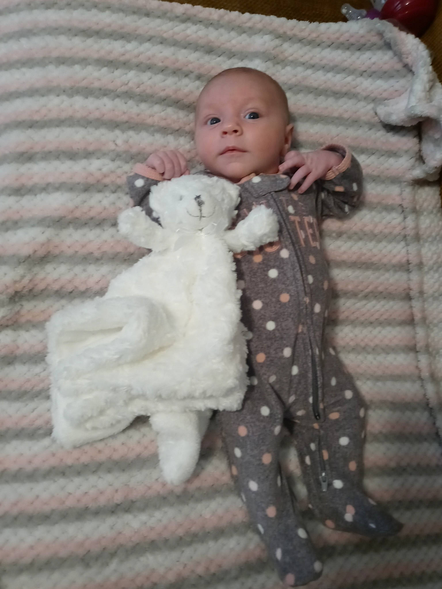 Mattie joined the competition — help win amazing prizes! baby, baby_products, baby_toddler_clothing, baby_toys, cheek, child, comfort, doll, fur, fur_clothing, head, linens, pattern, person, sitting, sleeve, stuffed_toy, toddler, toy, wood