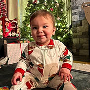 Carson is registered to the contest to win money with this photo: celebration, child, christmas_lights, christmas_tree, cozy, cute, decorations, face, festive, happy, holiday, home, indoors, pajamas, presents, sitting, smile, toddler, toy, young_child