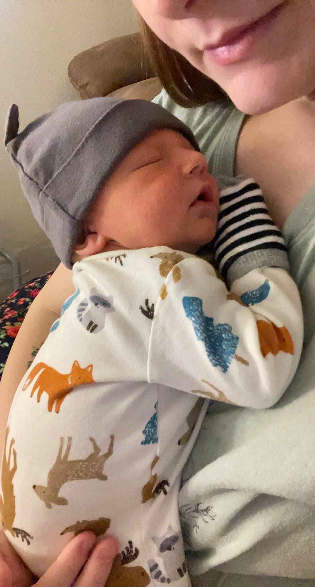 Dawson joined the competition — help win amazing prizes! baby, baby_sleeping, bedtime, cheek, child, comfort, eyelash, face, hat, headwear, linens, mouth, nap, neck, pattern, person, product, room, skin, sleeve