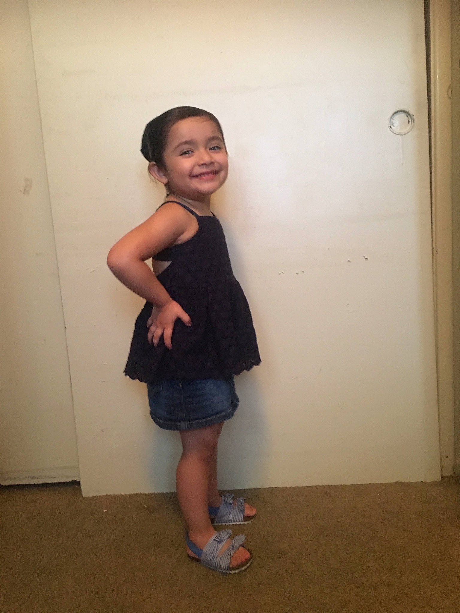 Samantha joined the competition — help win amazing prizes! child, dress, footwear, fun, joint, joy, knee, leg, little_black_dress, person, shoe, shoulder, skin, smile, standing, vacation