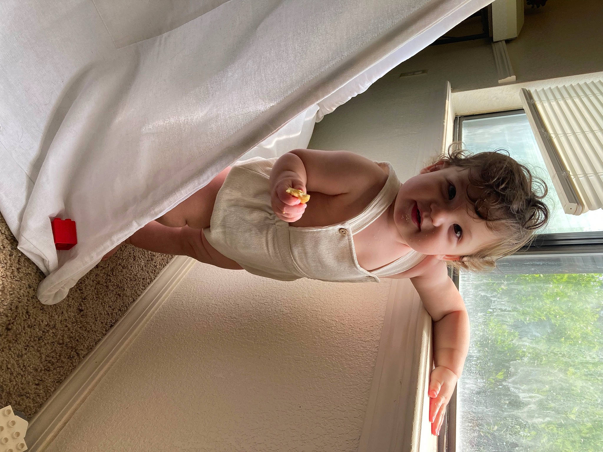 Holden joined the competition — help win amazing prizes! baby, carmine, ceiling, child, comfort, dress, elbow, flooring, fun, gesture, happy, house, human_leg, linens, person, plant, room, toddler, vehicle_door, window