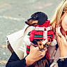 dog, dachshund, pet, person, hand, sweater, red_nails, blonde_hair, autumn, outdoor, fashion, cute, animal, cozy, holding, clothing, accessories, portrait, winter_wear, small_dog