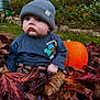 baby, child, autumn, leaves, pumpkin, hat, beanie, blue_eyes, outdoor, grass, fall, curious, cute, clothing, nature, seasonal, portrait, sitting, explorer_shirt, yard