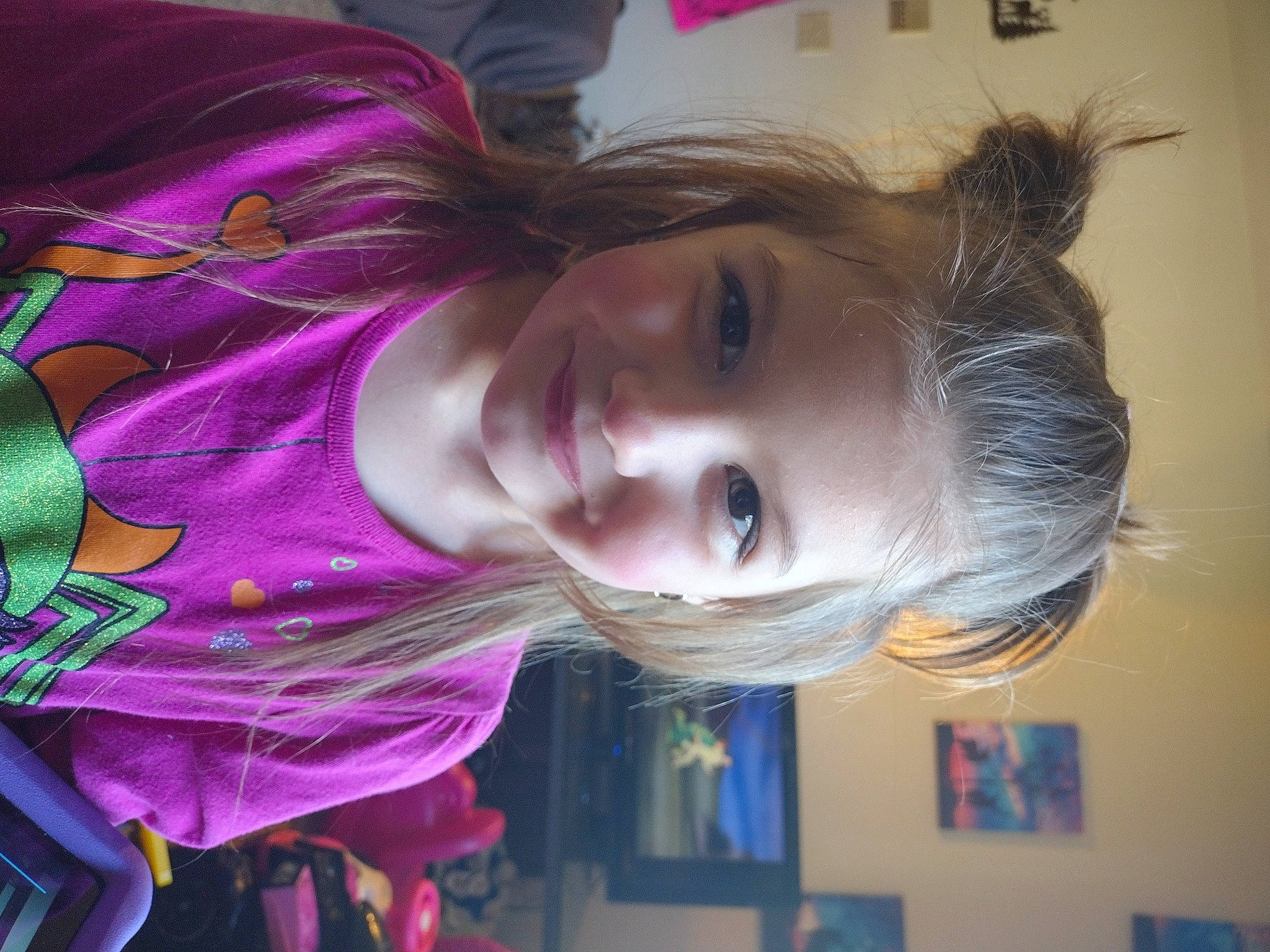 Brooklynn joined the competition — help win amazing prizes! bangs, blond, cheek, child, ear, eye, eyelash, fun, hair_coloring, happy, hime_cut, iris, joy, long_hair, magenta, person, purple, room, smile, toddler