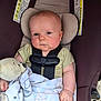 Dustin joined the competition — help win amazing prizes! baby, car_seat, teddy_bear, blanket, infant, child, straps, safety_harness, clothing, cute, portrait, seat, soft_toy, young_child, person, indoors, serious_face, holding, rest, comfort