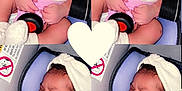 Honesti joined the competition — help win amazing prizes! baby, sleeping, car_seat, headband, pink_clothing, infant, child, seatbelt, cute, peaceful, collage, heart_shape, newborn, safety, adorable, soft_light, indoor, closeup, portrait, child_seat
