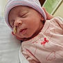 Aliyah joined the competition — help win amazing prizes! newborn, baby, sleeping, hat, blanket, nasal_tube, pink_clothing, hospital, infant, cozy, cute, child, portrait, resting, indoor, soft_light, medical, small_bow, striped_hat, peaceful