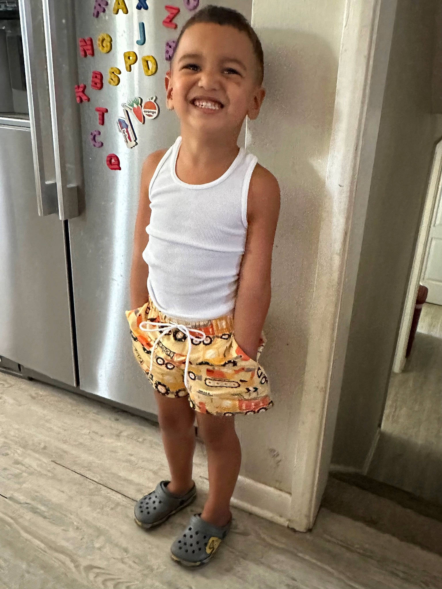 Havier joined the competition — help win amazing prizes! baby_toddler_clothing, child, door, elbow, face, flooring, happy, human_leg, joint, joy, knee, leg, person, shoulder, sleeve, smile, standing, t_shirt, thigh, toddler