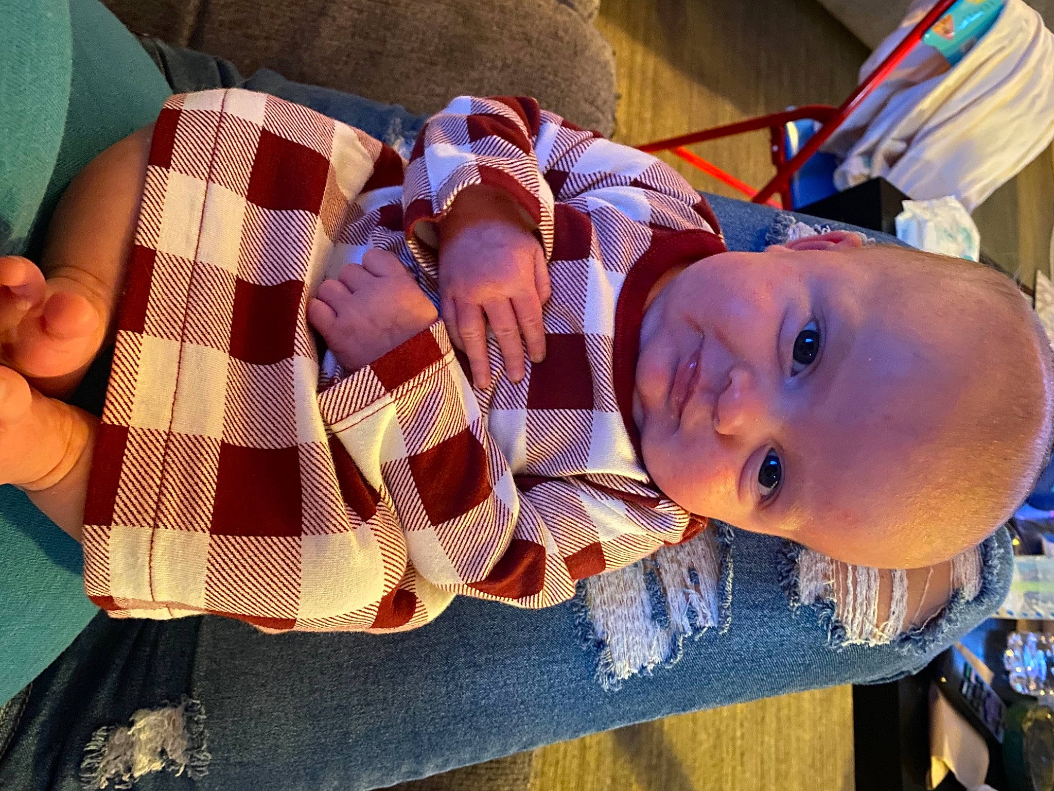 Rosalynn joined the competition — help win amazing prizes! baby, child, comfort, eyewear, finger, fun, hand, happy, hat, linens, nail, orange, pattern, people, person, plaid, smile, tartan, toddler, tree