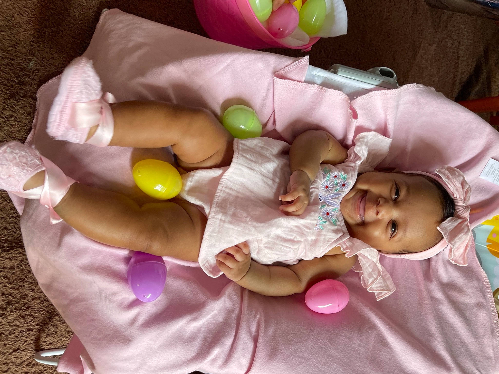 Illiana is registered to the contest to win money with this photo: baby, baby_products, baby_toddler_clothing, beauty, comfort, finger, fun, hand, happy, infant_bed, joy, magenta, person, pink, product, purple, skin, snapshot, textile, toddler