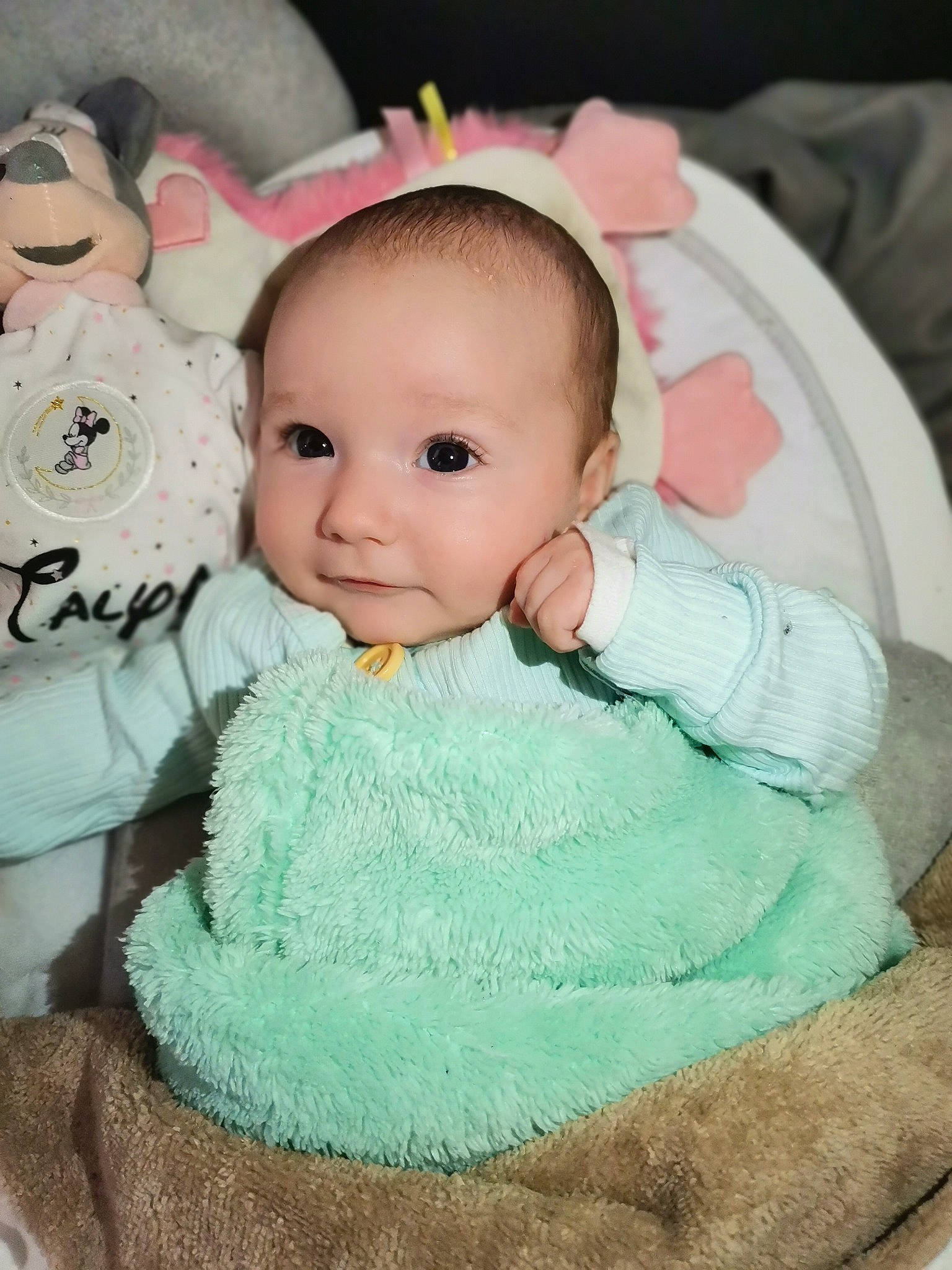 Talya participe au concours pour gagner de l'argent avec cette photo : baby, baby_products, baby_toddler_clothing, baby_toys, cheek, child, doll, happy, headgear, linens, person, pink, plush, skin, sleeve, stuffed_toy, sweetness, textile, toddler, toy