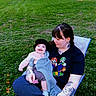 Blaire joined the competition — help win amazing prizes! baby, blanket, cartoon, casual, child, daylight, grass, greenery, happy, hat, holding, nature, outdoor, person, playful, seated, shirt, smile, tattoo, woman