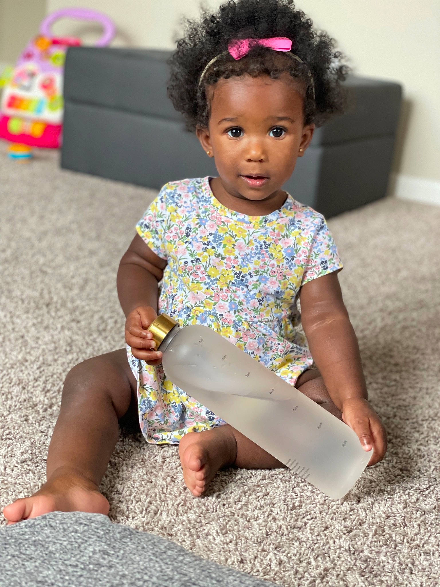 Mari joined the competition — help win amazing prizes! baby_toddler_clothing, barefoot, beauty, child, dress, eye, flooring, fun, hair, happy, head, human_body, knee, person, photograph, pink, sitting, skin, sleeve, thigh