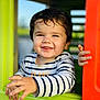 toddler, child, smiling, playhouse, window, striped_shirt, hands, happy, outdoor, daylight, face, cute, young_child, play, joyful, person, portrait, colorful, fun, baby