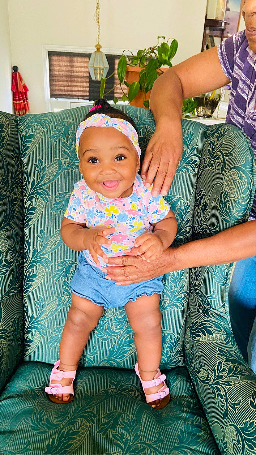 Kaidence joined the competition — help win amazing prizes! baby, baby_toddler_clothing, child, hair_accessory, headwear, joy, pattern, person, sitting, toddler, turquoise