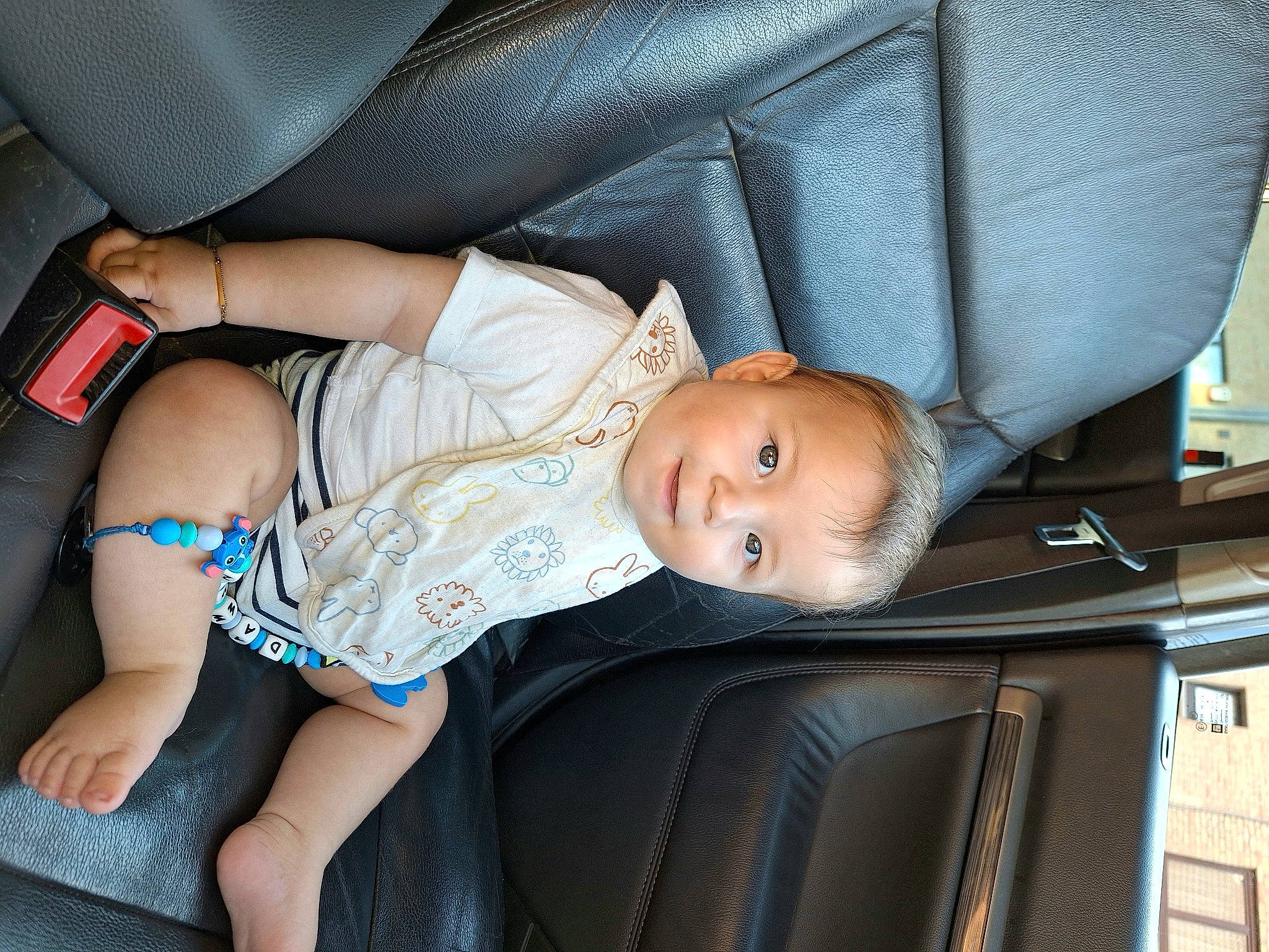 Dawson participe au concours pour gagner de l'argent avec cette photo : auto_part, baby, baby_carriage, baby_toddler_clothing, car_seat, child, comfort, finger, flash_photography, human_body, human_leg, knee, lap, leg, person, product, sitting, thigh, toddler, tree