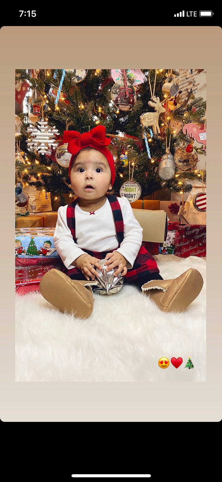 Abigail joined the competition — help win amazing prizes! baby, carmine, child, christmas, christmas_decoration, christmas_eve, christmas_ornament, christmas_tree, conifer, event, happy, holiday, holiday_ornament, interior_design, ornament, person, room, surprise, toddler, tradition