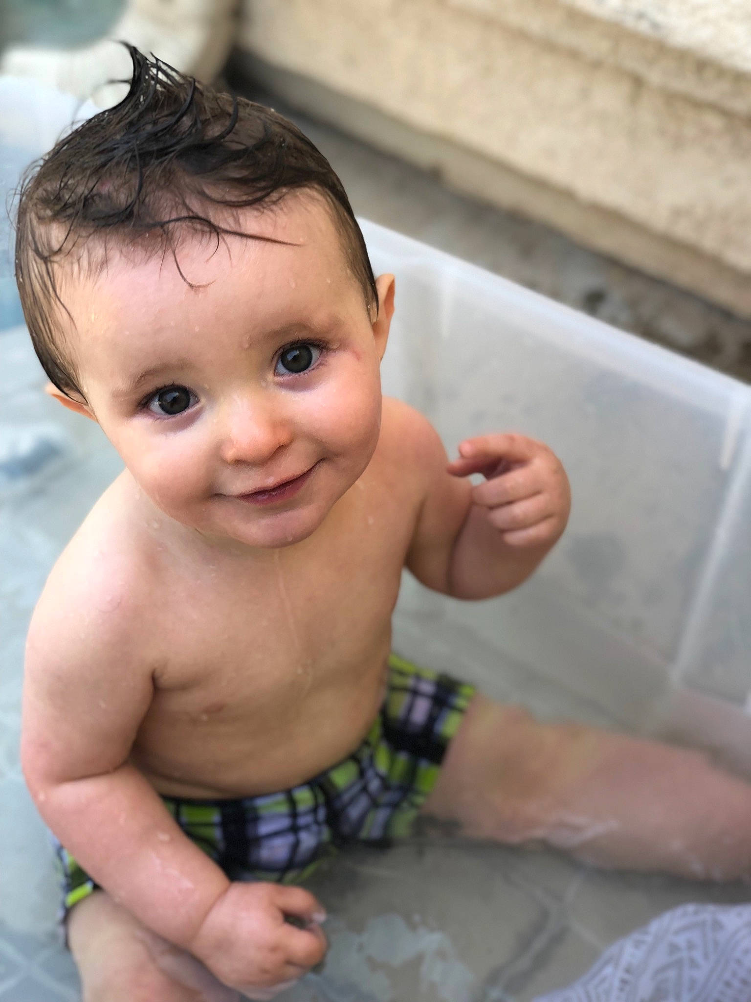 Arden is registered to the contest to win money with this photo: baby, baby_bathing, bathing, cheek, child, eye, face, forehead, head, joy, nose, person, skin, smile, thumb, toddler