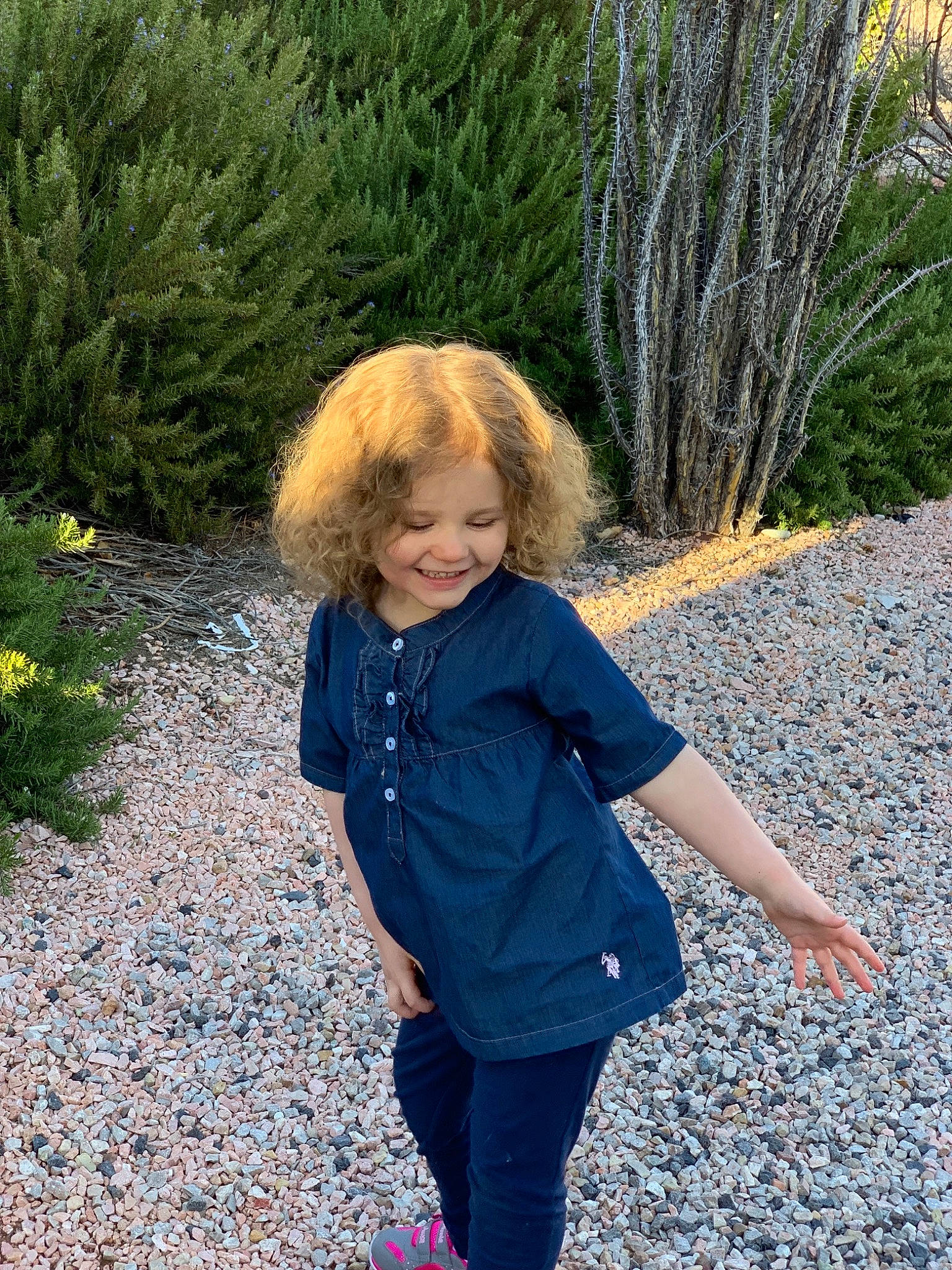 Alymora joined the competition — help win amazing prizes! child, fawn, grass, jeans, joy, leaf, person, plant, smile, standing, toddler, tree, vacation