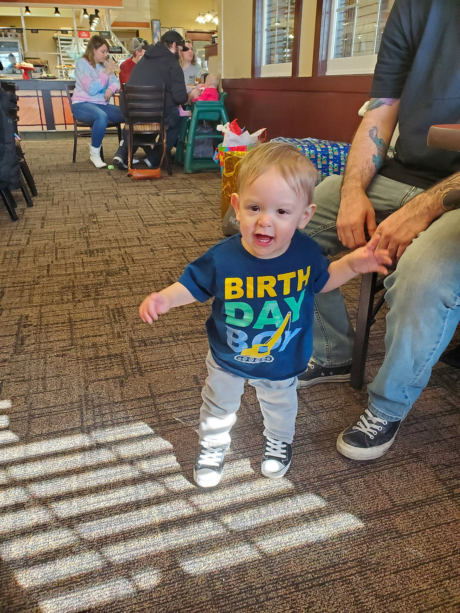 Anthoney is registered to the contest to win money with this photo: child, floor, flooring, fun, leisure, person, play, t_shirt, toddler, vacation