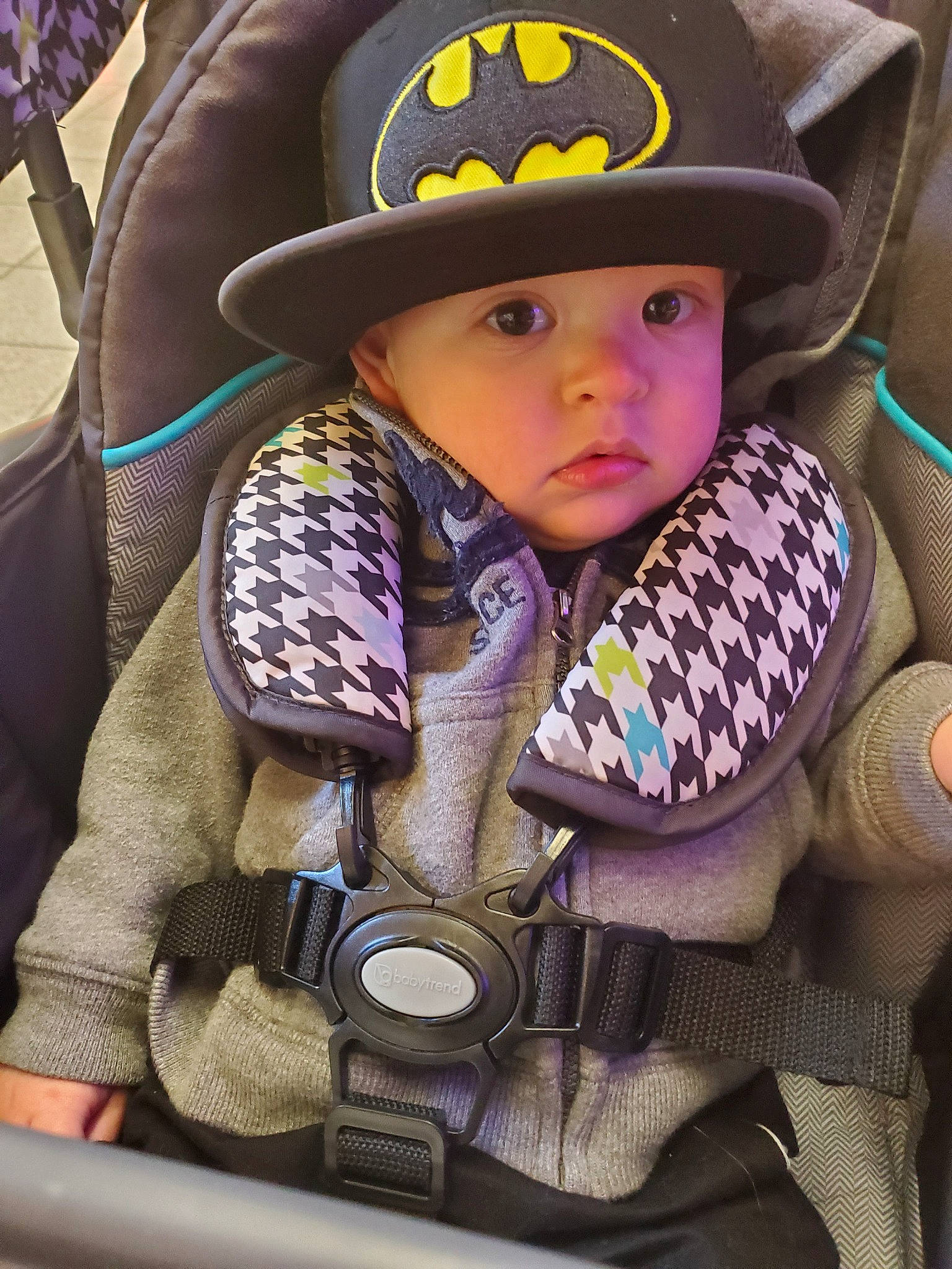 Anthoney is registered to the contest to win money with this photo: baby, car_seat, child, headwear, person, toddler