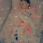 Lyana participe au concours pour gagner de l'argent avec cette photo : child, sleeping, blanket, bedding, pillow, soft, cozy, cartoon, bunny, cute, indoor, bed, nap, peaceful, rest, toddler, comfort, cute_clothing, toy, sparkle_effect