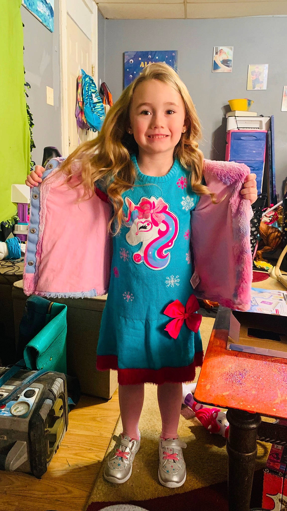 Briella joined the competition — help win amazing prizes! bag, child, electric_blue, event, fashion_accessory, fashion_design, fun, happy, joint, joy, luggage_and_bags, magenta, pattern, person, pink, room, shorts, sleeve, smile, standing