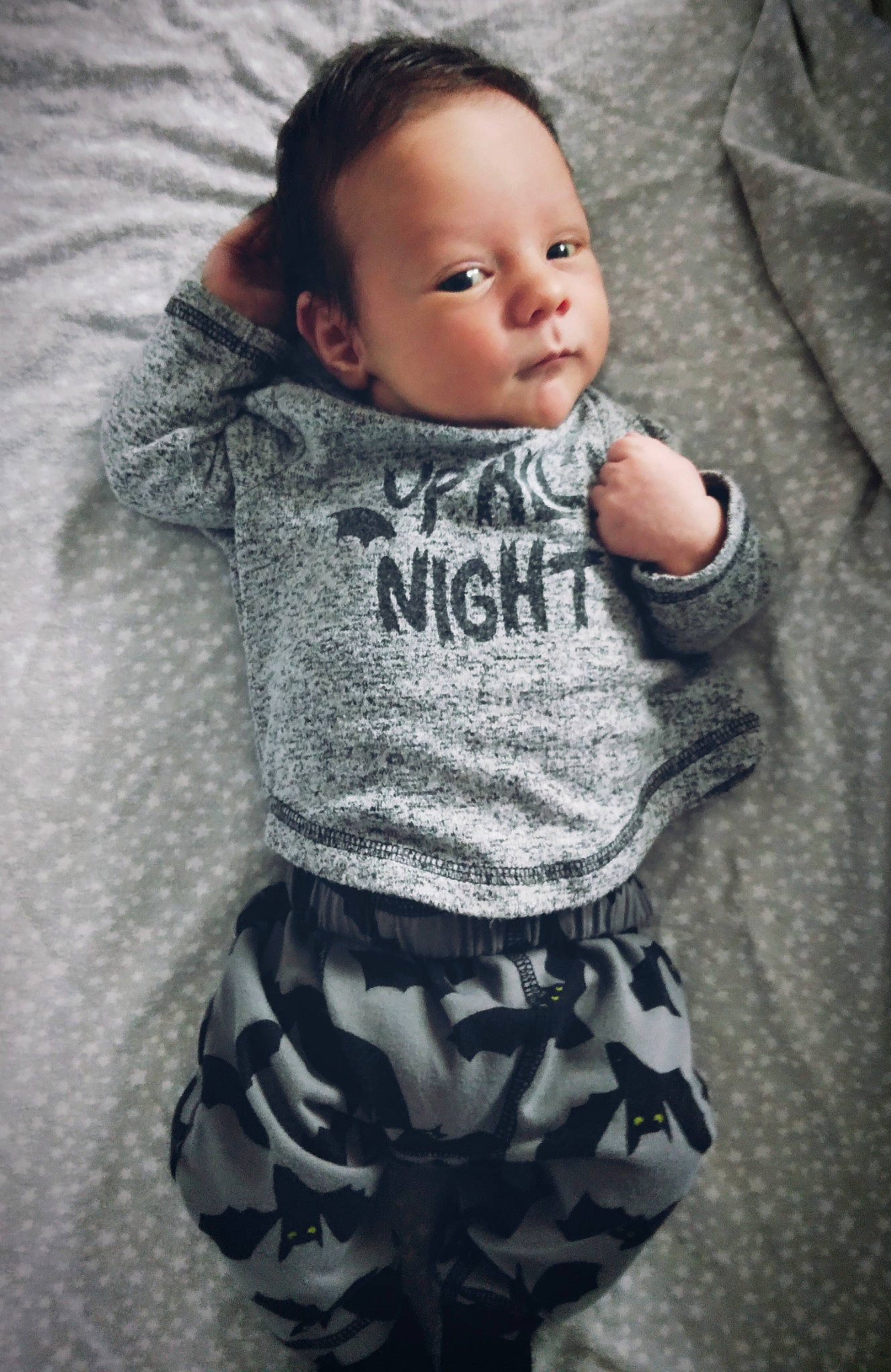 Damien joined the competition — help win amazing prizes! baby, baby_toddler_clothing, child, cool, eye, face, finger, grey, hairstyle, hand, happy, head, human_body, joint, neck, outerwear, person, skin, sleeve, t_shirt