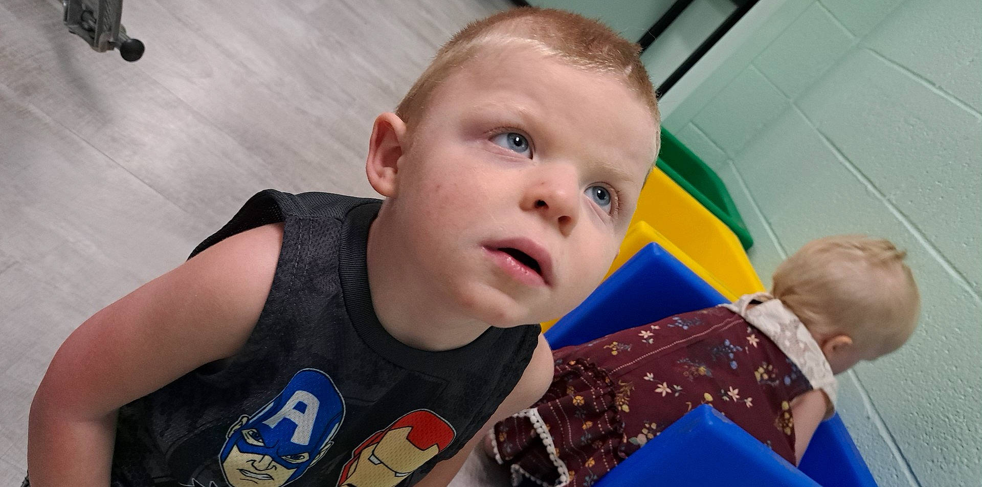 Mason joined the competition — help win amazing prizes! chest, child, competition_event, electric_blue, event, fun, hairstyle, happy, head, inflatable, iris, leisure, nose, person, personal_protective_equipment, play, recreation, room, t_shirt, toddler