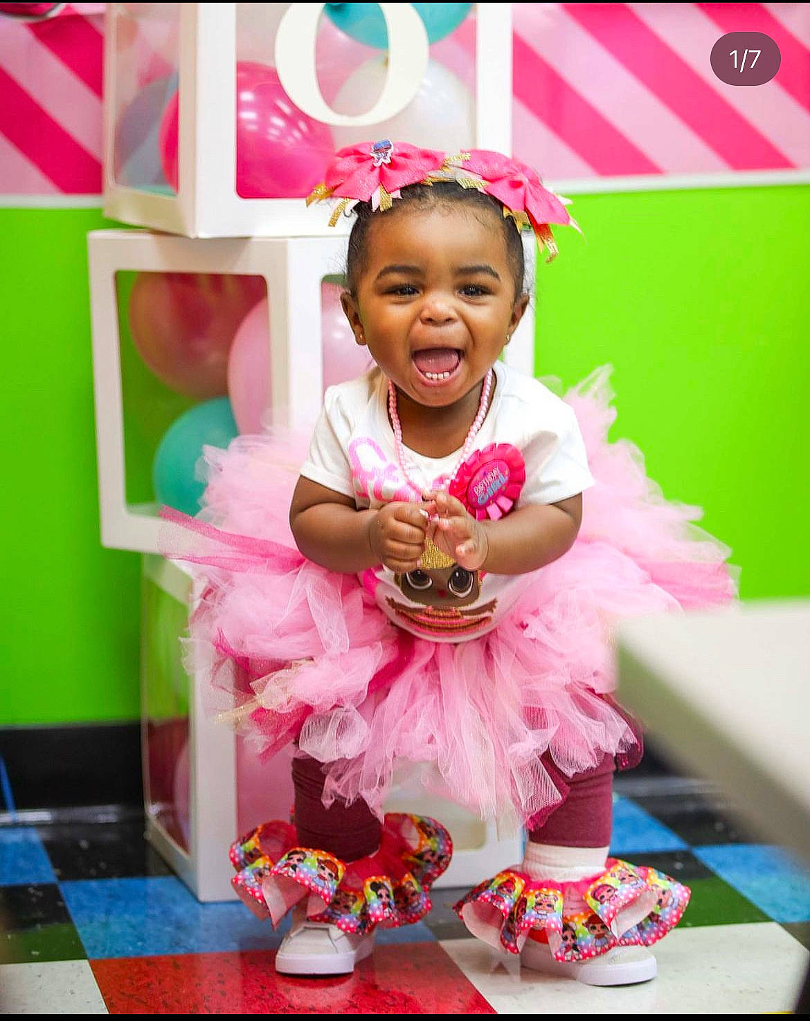 Stori joined the competition — help win amazing prizes! baby_toddler_clothing, beauty, birthday, cake_decorating, child, dress, event, fun, happy, magenta, party, party_supply, peach, person, pink, room, ruffle, smile, sugar_cake, sweetness