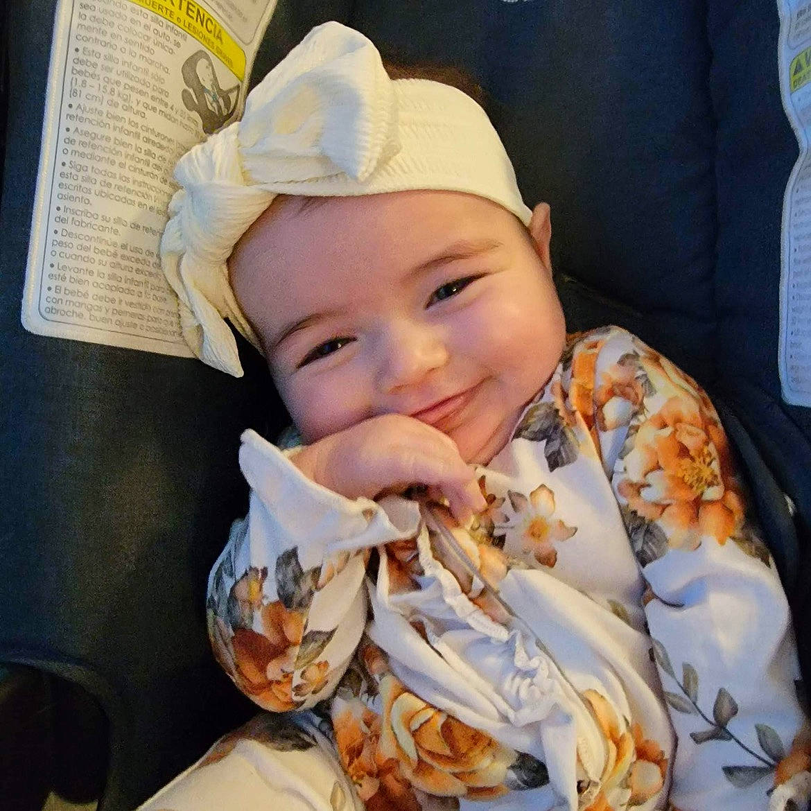 Alice is registered to the contest to win money with this photo: baby, baby_products, baby_toddler_clothing, cap, child, comfort_food, costume_hat, cuisine, dish, fashion_accessory, finger_food, fun, hair_accessory, happy, hat, headband, headwear, pattern, person, selfie